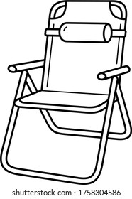 Folding Chair With Armrests. Vector Outline Icon.