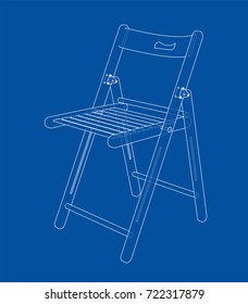 Folding chair sketch. Vector rendering of 3d. Wire-frame style. The layers of visible and invisible lines are separated