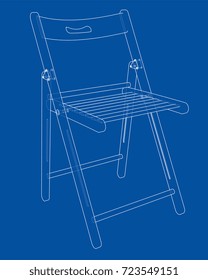 Folding chair sketch. Vector rendering of 3d. Wire-frame style. The layers of visible and invisible lines are separated