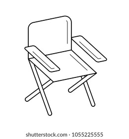 Icono de línea vectorial de la silla plegable aislado en fondo blanco. Icono de línea de silla plegable para infografía, sitio web o aplicación. Icono diseñado en un sistema de cuadrícula.