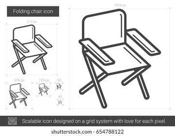 Folding chair vector line icon isolated on white background. Folding chair line icon for infographic, website or app. Scalable icon designed on a grid system.