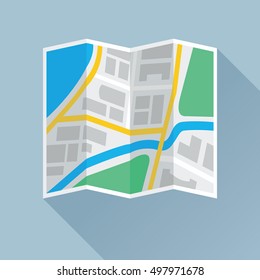 Folding city map colored flat icon. Vector eps8 illustration.