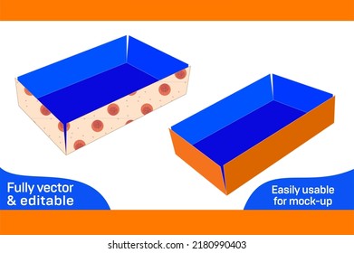 Folding corrugated cardboard box dieline template and 3D box design