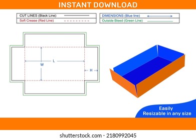 Folding corrugated cardboard box dieline template and 3D box design