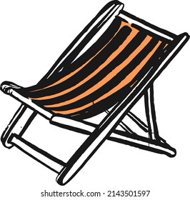 Klappstuhl. gestreifter Strandsitz in handgezeichnet