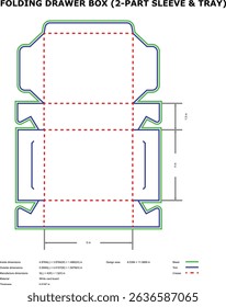 Folding drawer box template two part sleeve tray die cut design
