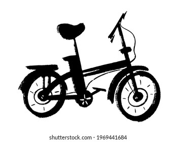 Folding e-bike by art line for design in different styles. Vector illustration.