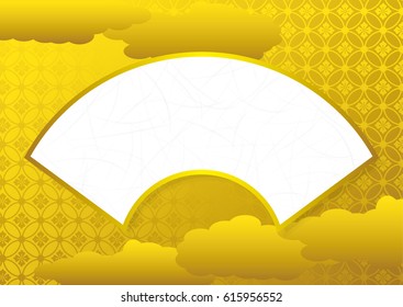 Folding fan and good luck charm.background material.