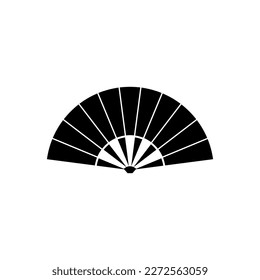 Folding fan icon. Black on white background. Vector illustration.