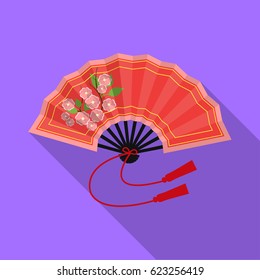 Folding fan icon in flat style isolated on white background. Japan symbol stock vector illustration.