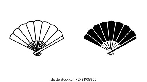 Conjunto de iconos de ventilador plegable. Símbolo de Vector de abanico plegable en estilo negro relleno y delineado.