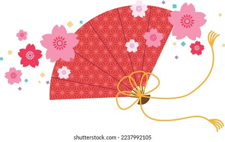 Folding fan illustration with Japanese pattern Japanese material