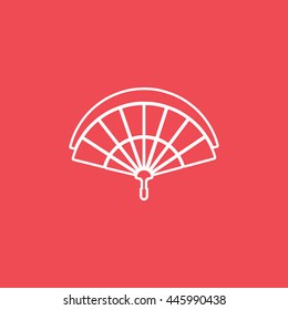 Folding Fan Line Icon On Red Background