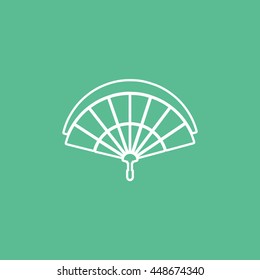 Folding Fan Line Icon On Green Background