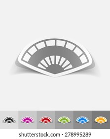 folding fan paper sticker with shadow. Vector illustration