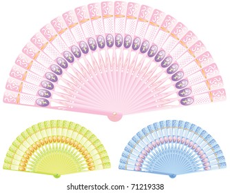 Folding fan set. Vector illustration.