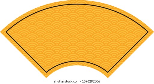 The folding fan shaped Japanese traditional yellow pattern of wave motif "Sei gai ha" 