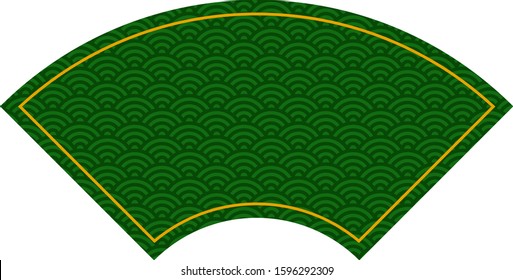 The folding fan shaped Japanese traditional green pattern of wave motif "Sei gai ha" 