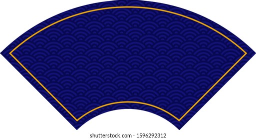 The folding fan shaped Japanese traditional blue pattern of wave motif "Sei gai ha" 