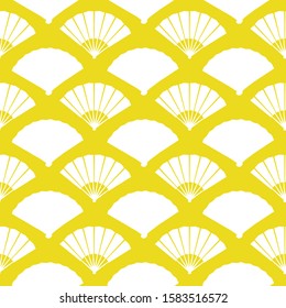 Folding fan silhouettes seamless pattern. Geometric mermaid or fish scale design in a flat style. Modern Japanese print. Vector background.