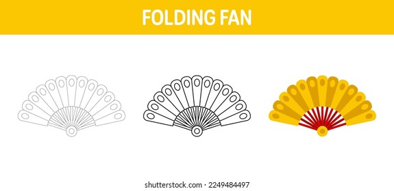 Folding Fan tracing and coloring worksheet for kids