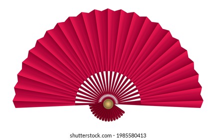 Folding Fan Vector Illustration. Red Chinese Folding Fan. Japanese Handheld Fan Isolated On White Background
