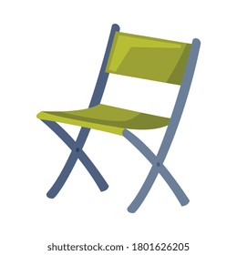 Folding Fishing or Camping Chair, Outdoor Activity Equipment Cartoon Vector Illustration