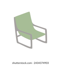 Folding Fishing or Camping Chair, Outdoor Activity Equipment. Cartoon Vector Flat Illustration isolated on white. Recreation and Vacation Concept, Relaxation Furniture for Picnic. Graphic Design Art.