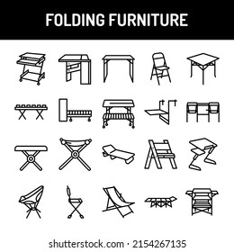 Folding furniture color line icons set. Signs for web page, mobile app, button. Editable stroke.