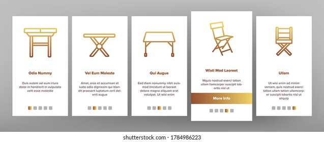 Folding Furniture Onboarding Mobile App Page Screen Vector. Table And Chair, Lounge And Armchair Compact And Garden Relaxation Furniture Illustrations
