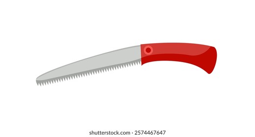 Folding Garden Saw isolated on white background. Vector cartoon flat illustration. Gardening tool icon.