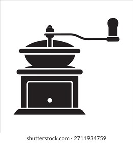 Folding Hand Crank Coffee Grinder Silhouette Vector.