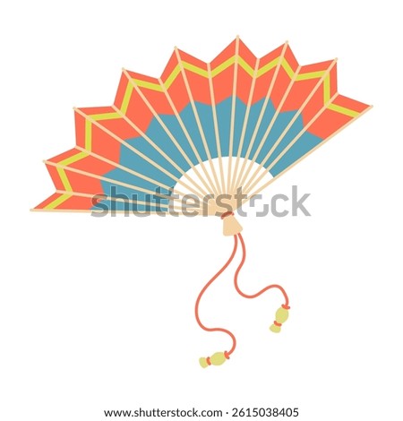 Folding hand fan vector illustration. Traditional asian fan. Colorful flat, cartoon fan.