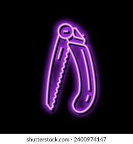 folding hand saw neon light sign vector. folding hand saw sign. isolated symbol illustration