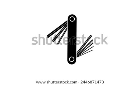 Folding Hex Wrench Key, black isolated silhouette