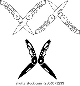 folding knife design with a crossed position

