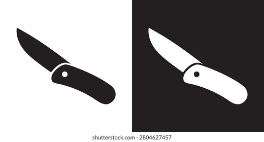 Folding Knife Icon Silhouette - Modern Pocketknife Camping Survival Tool Graphic, Simple Tactical Utility Blade Gear Emblem, and Outdoor EDC Jackknife Equipment Vector