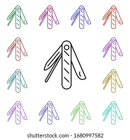 Folding knife line multi color style icon. Simple thin line, outline vector of camping icons for ui and ux, website or mobile application