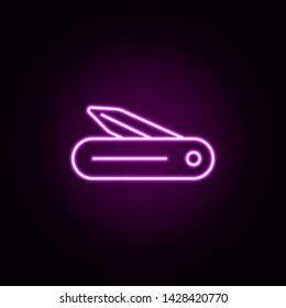folding knife neon icon. Elements of camping set. Simple icon for websites, web design, mobile app, info graphics