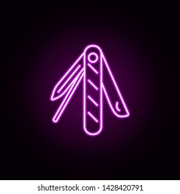 folding knife neon icon. Elements of camping set. Simple icon for websites, web design, mobile app, info graphics