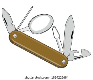Folding knife on white background is insulated