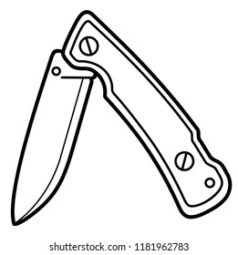 Folding Knife. Vector flat outline icon illustration isolated on white background.
