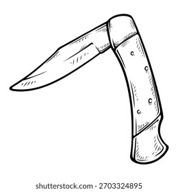 folding knife vector with line art drawing illustration