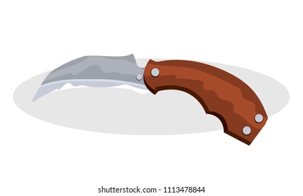 Folding knife, weapons in  flat style, cartoon. Colorful hand drawn vector stock illustration. 
