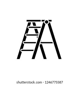 Folding ladder black icon, vector sign on isolated background. Folding ladder concept symbol, illustration 