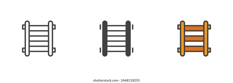 Conjunto de iconos de estilo diferente de escalera plegable. Línea, glifo y contorno relleno versión colorida, contorno y Vector relleno signo. Símbolo de escalera, ilustración de logotipo. Vector gráfico