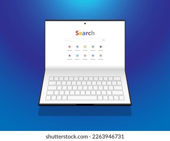 Folding Laptop Full screen fold modern tablet concept search engine on screen illustration vector