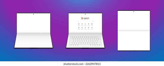 Folding Laptop Full screen fold modern tablet concept search engine on screen illustration vector