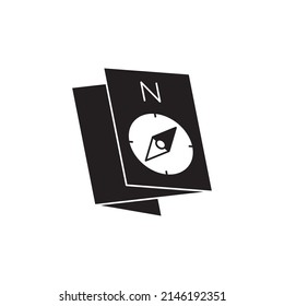 folding map icon in black flat glyph, filled style isolated on white background
