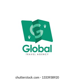 folding map with pin marker logo template, flat style